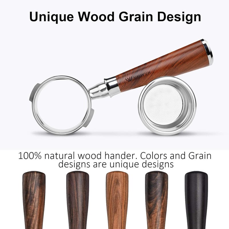 YMWVH 58mm Bottomless Portafilter, Professional Stainless Steel Portafilter 2 Ears for 58 Gaggia Machines- Not suitable with E61 groupheads,with Walnut Handle & Filter Basket - Image 4